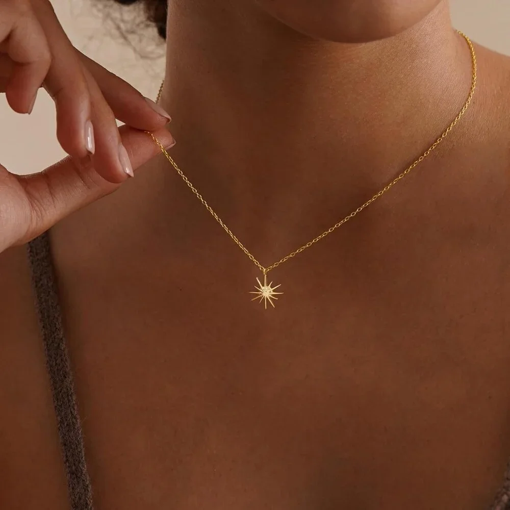 Women's 18 Sun Star CZ 14K Gold Silver Cross Necklace - Non Tarnish Jewelry - Picture 8 of 8